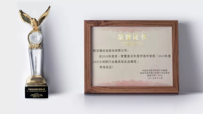 利亚德荣获华显奖·2019年度LED小间距行业最具知名品牌奖图片
